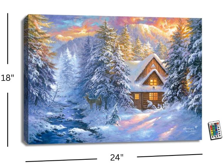 LED Canvas, Winter Mountain Retreat 18x24 Backlit w/Remote