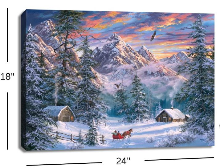 LED Canvas, Mountain Christmas 18x24 Backlit w/Remote