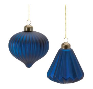 Ornament, Royal Blue Ribbed Glass 2 Asst 3.5"