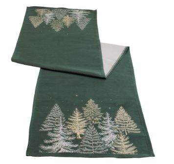 Table Runner, 72" Dk Green w/Silver Trees
