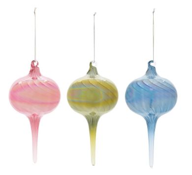 Ornament, 5.5" Glass Iridescent Drop 3 Asst Colors