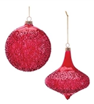 Ornament, 5" Cranberry Glass 2 Asst Styles