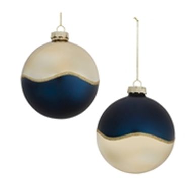 Ornament, Navy/Gold Wave Ball 4"