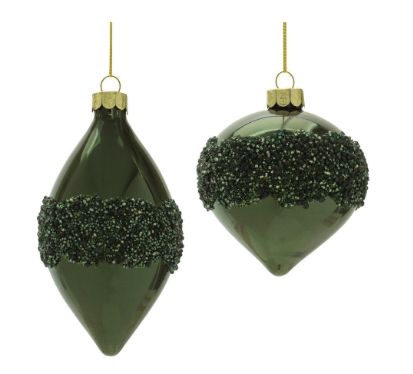 Ornament, Emerald Beaded Glass 2 Asst Styles