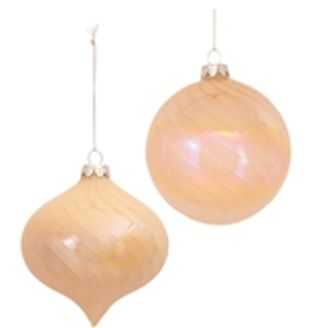 Ornament, 4" Opaque Amber Swirl Glass 2 Asst