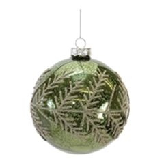 Ornament, Green Mercury Glass w/Beaded Design 4"