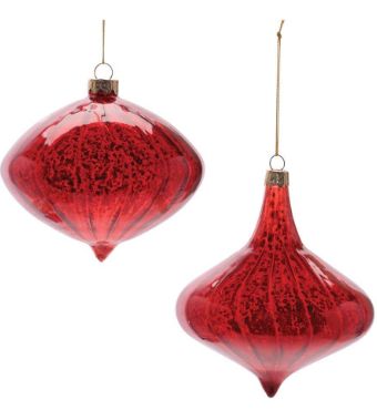 Ornament, 4" Red Glass 2 Asst Styles