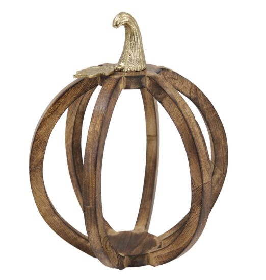 Pumpkin, Dk Mango Wood 3D Candle Holder 13"