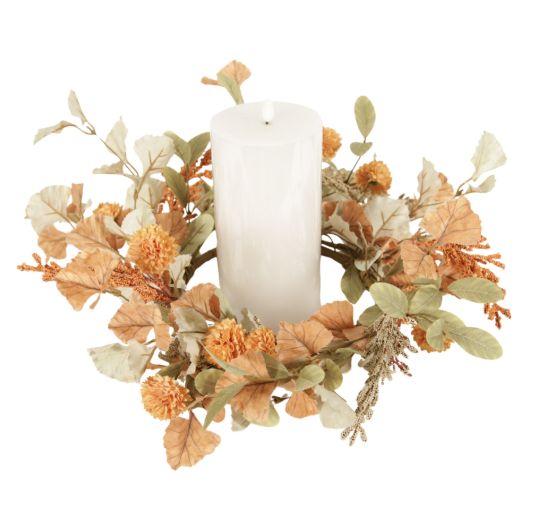 Candle Ring, Cream &amp; Orange Pom Pom