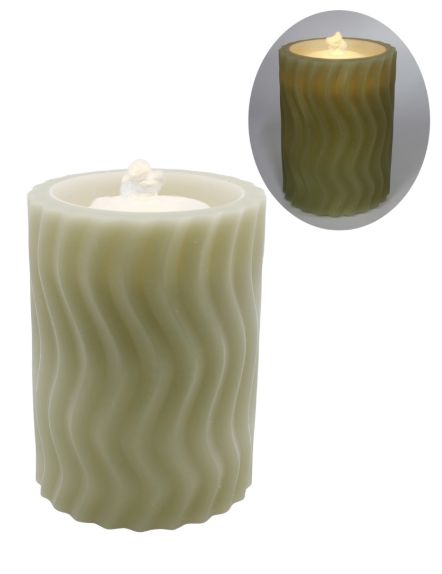 Water Candle, Small Wavy Green LED