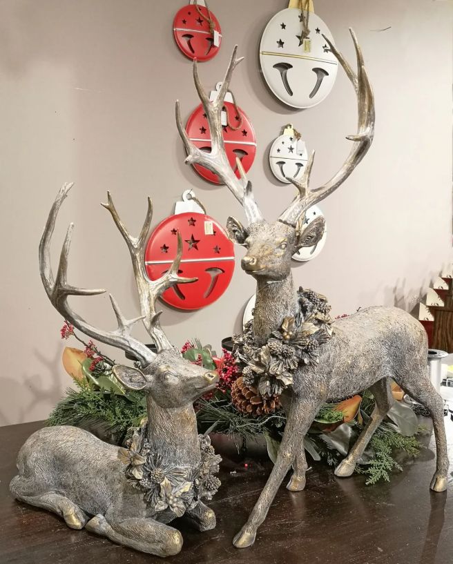 Deer, Set/2 Bronze/Brown Standing &amp; Sitting 18/27"