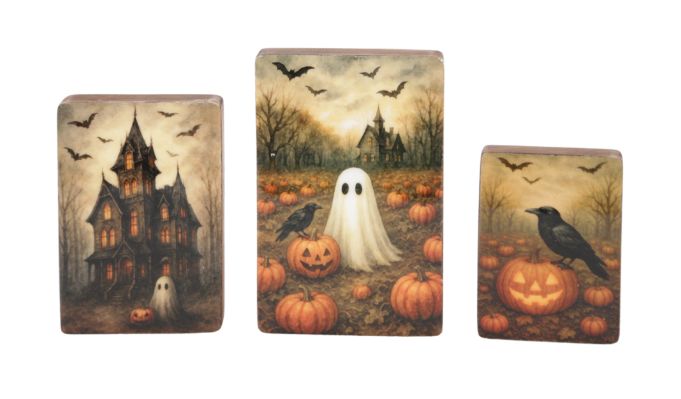 Blocks, Set/3 Haunted Halloween Wood