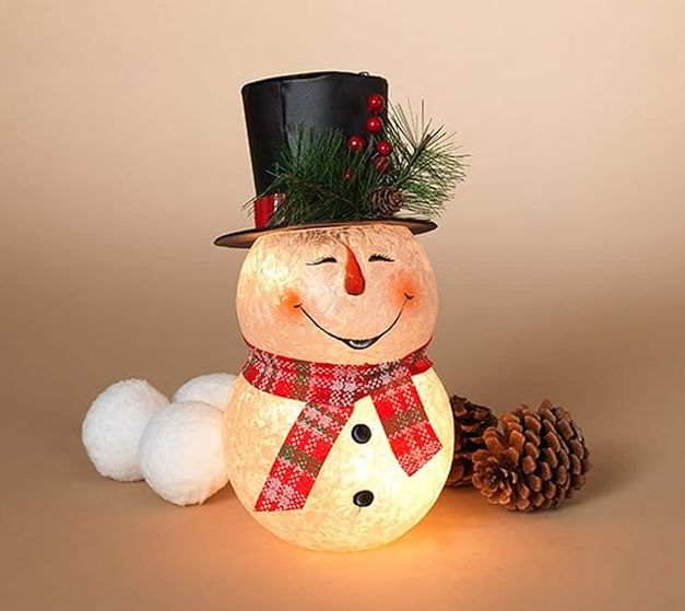 Luminary, 10" Frosted Glass Snowman w/Metal Hat Plug in