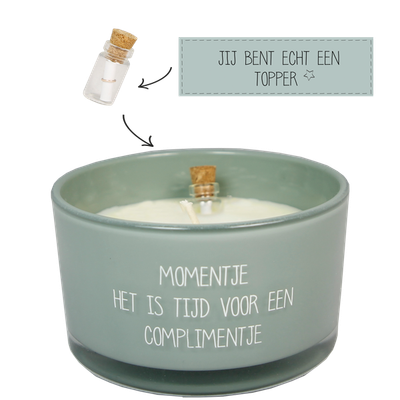 Flessenpost kaars 'complimentje'