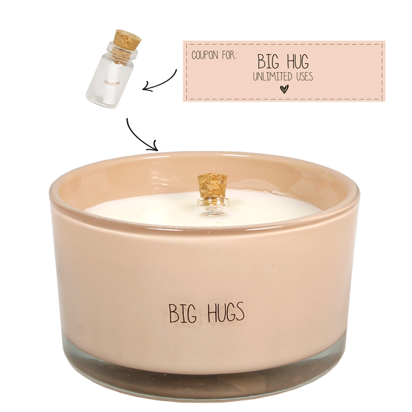 Flessenpost kaars 'big hugs'