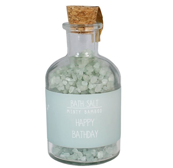 Badzout met tekst op flesje