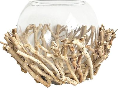 Glazen bol op houten voet