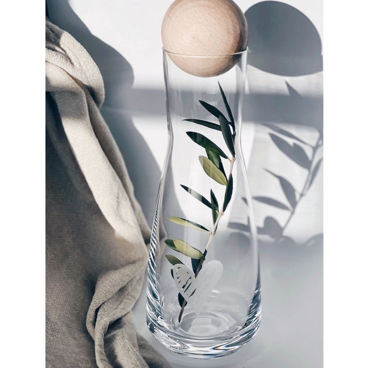 Glazen karaf met speelse houten afsluitbol