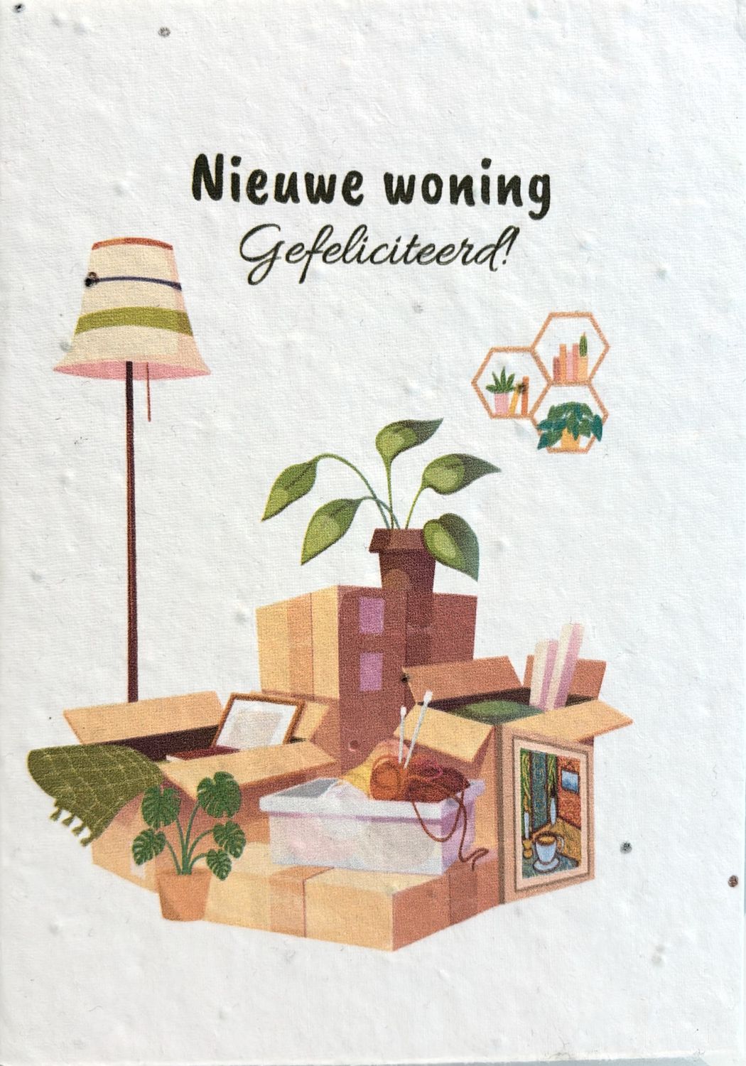 Wenskaart op groeipapier : 'Nieuwe woning'