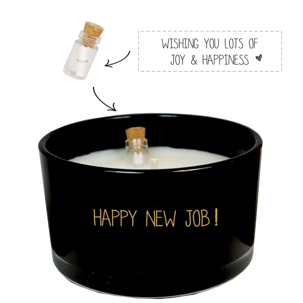 Flessenpost kaars : 'Happy new job'