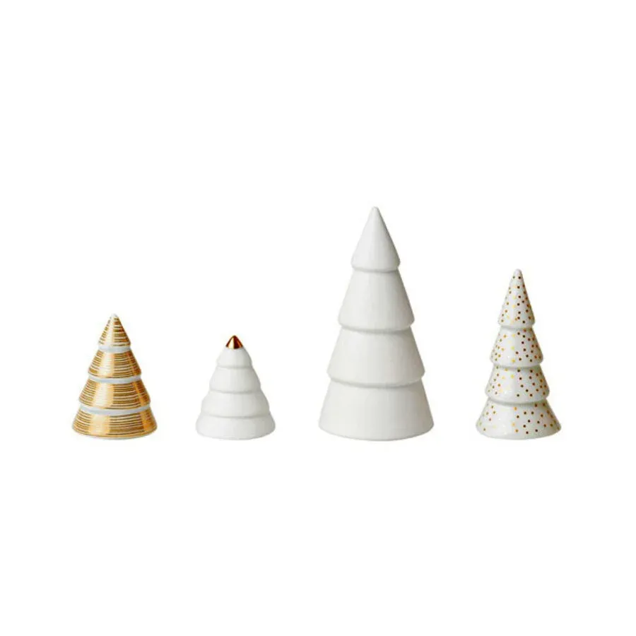 Set van 4 porseleinen kerstboompjes