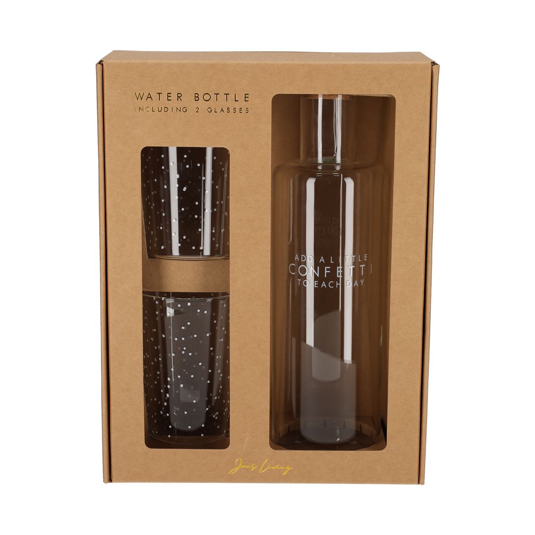 Feestelijke set waterfles + 2 glazen