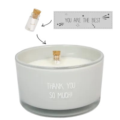 Flessenpost kaars 'thank you so much'