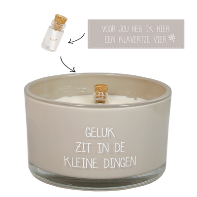 Flessenpost kaars : 'Geluk zit in de kleine dingen'