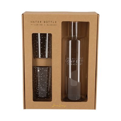 Feestelijke set waterfles + 2 glazen