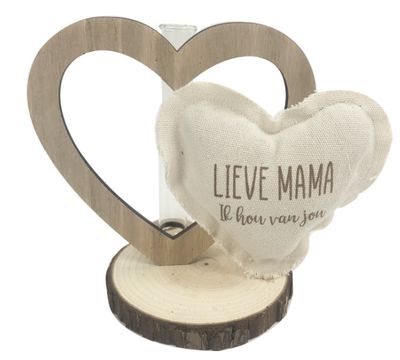 Houten hart met vaasje 'Lieve mama'