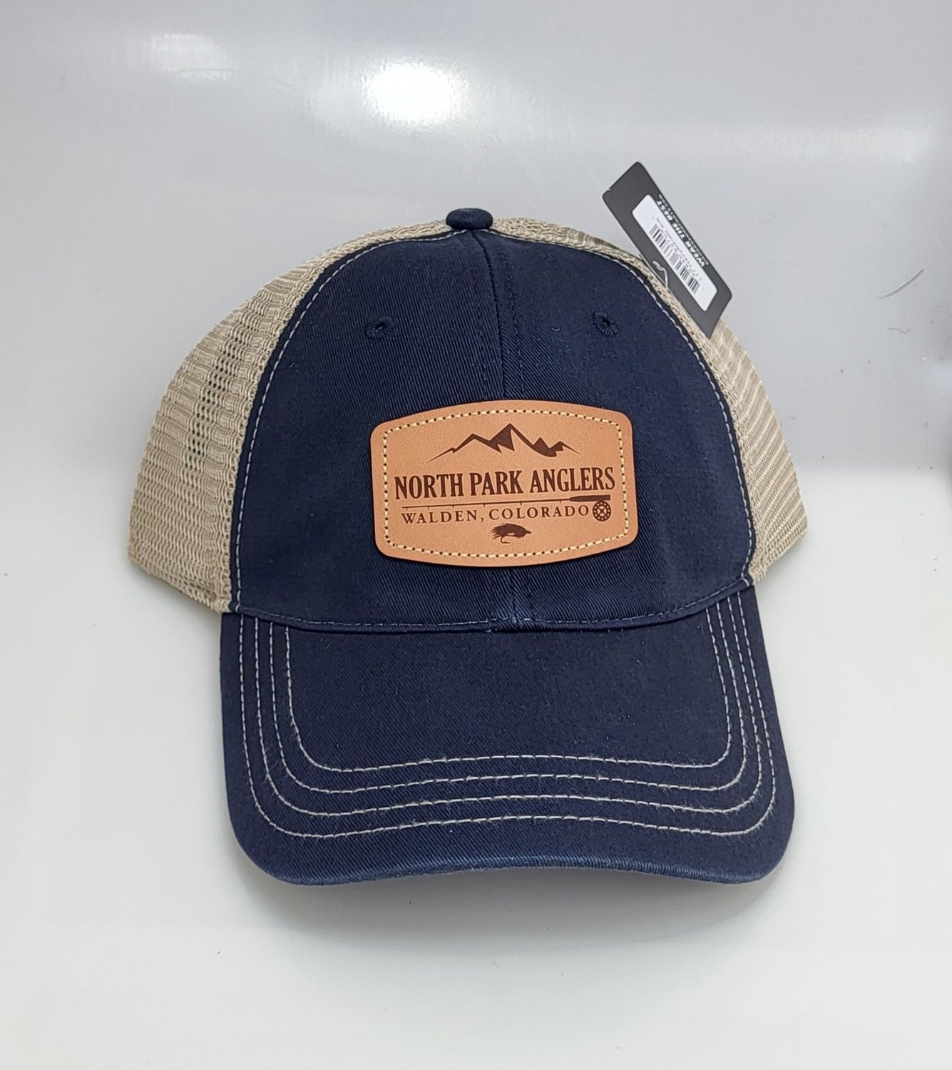 NPA Trucker Hats With Leather Patch, Color: Navy/Tan