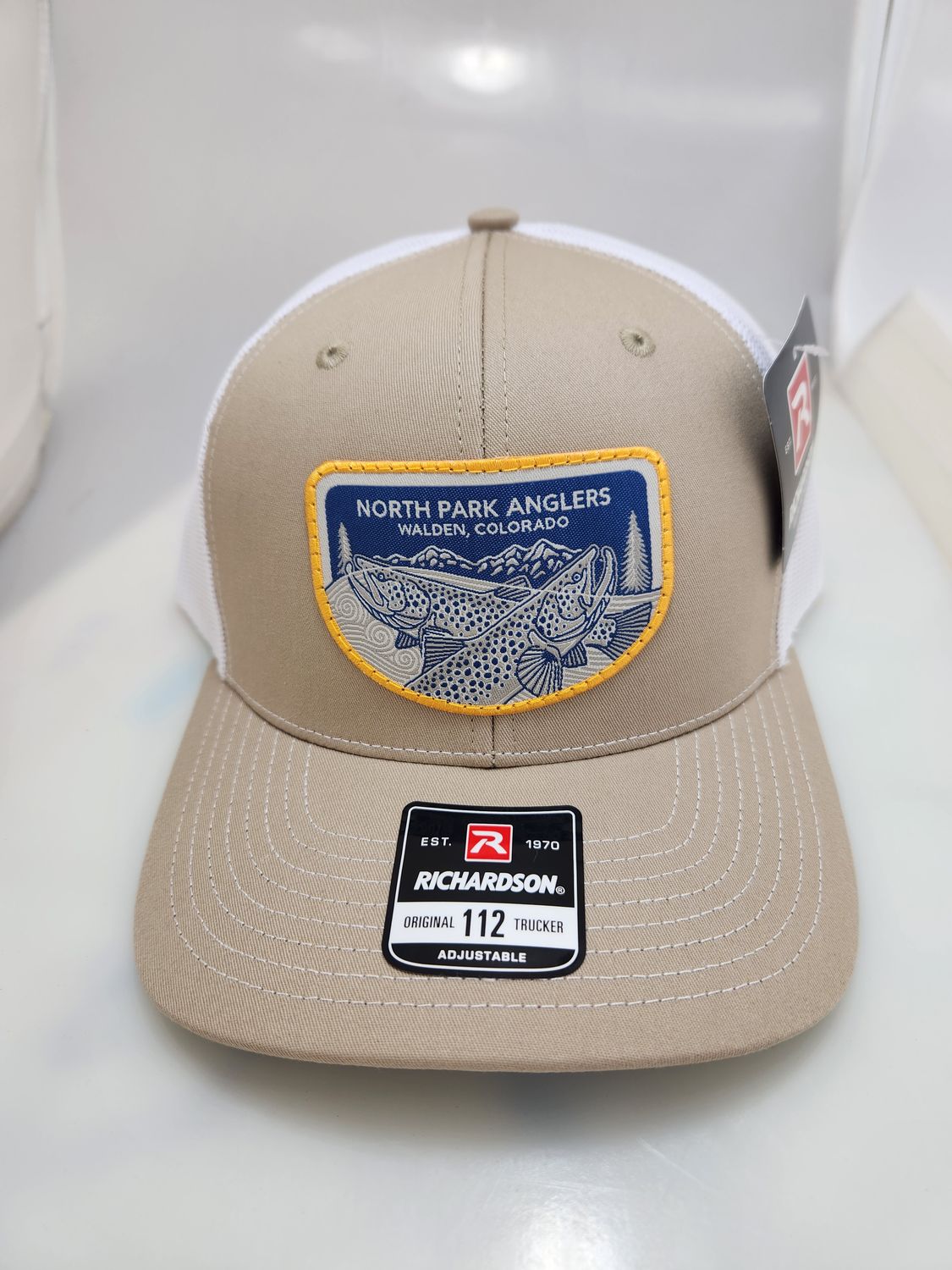 NPA Blue Trout Patch Hats, Color: Tan/White