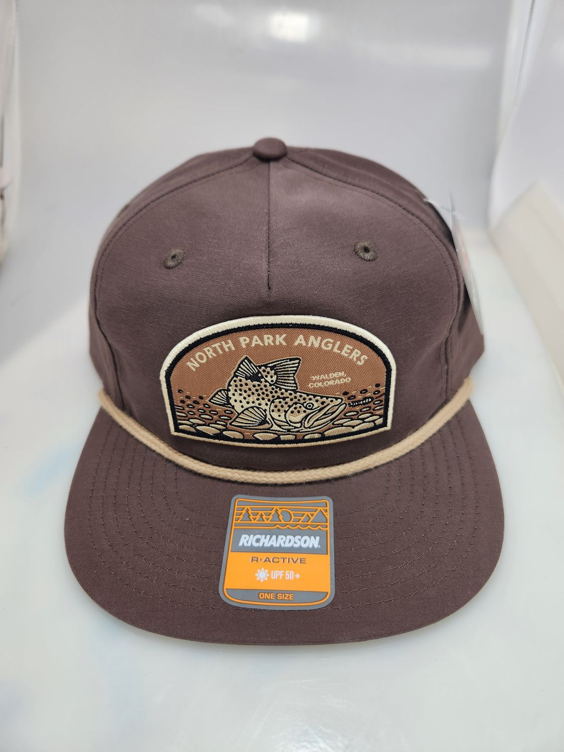 NPA Hat Leather Casey Underwood Fish Patch, Color: Brown