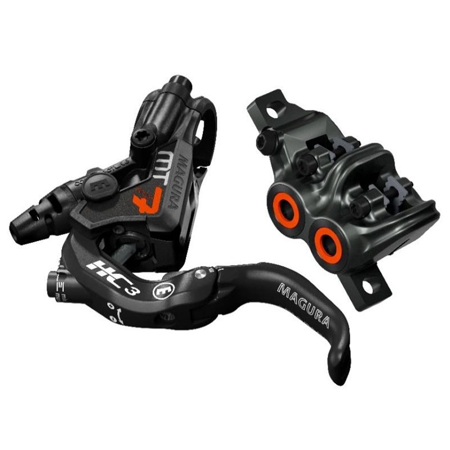 Magura MT7 HC3 Disc Brake and Lever - Front or Rear, Hydraulic, Post Mount, Black/Orange