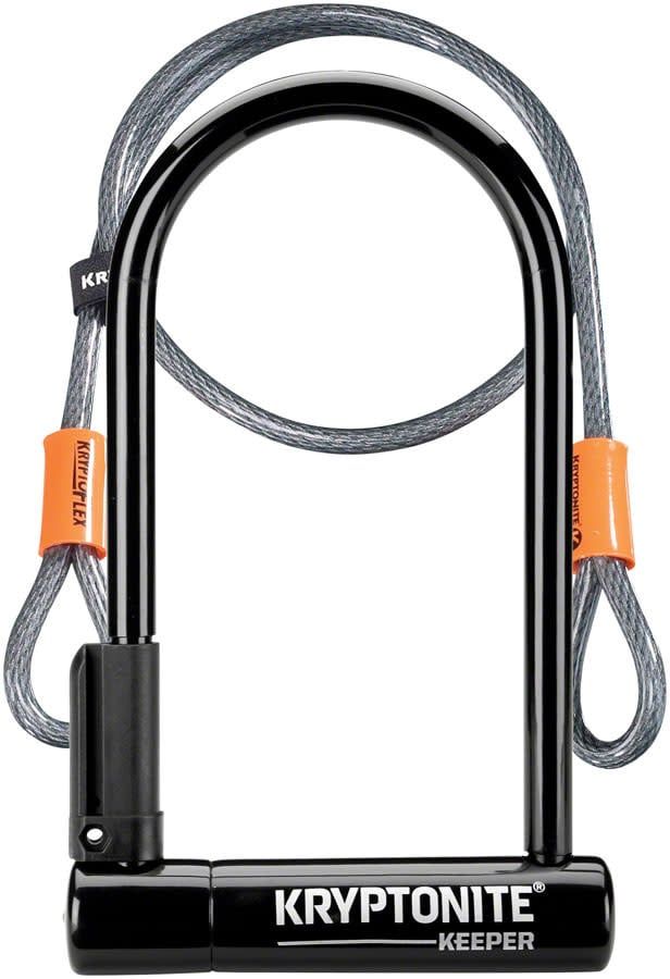 Kryptonite Keeper U-Lock - 4 x 8&quot;, Keyed, Black, Includes 4&#39; cable and bracket