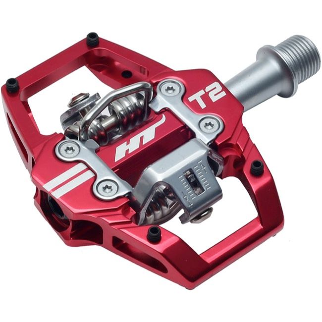 HT Components, T2 Enduro Race, Pedals, Body: Aluminum, Spindle: Cr-Mo, 9/16'', Red, Pair