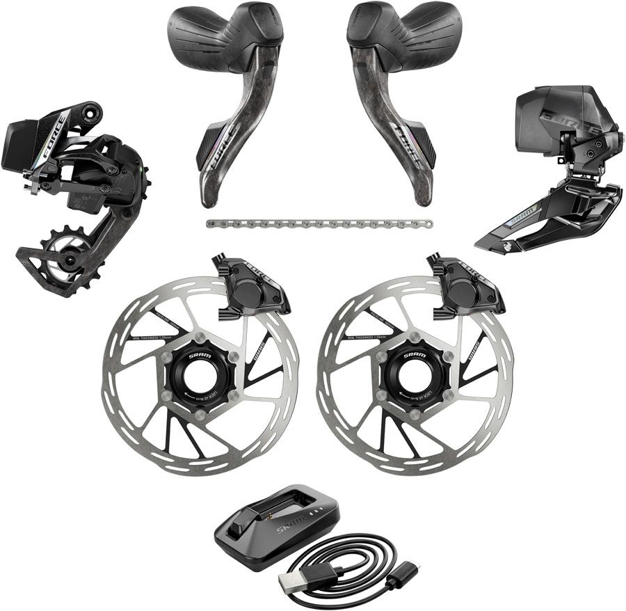 SRAM Force eTap AXS Road Groupset - 2x12-Speed, HRD Shift/Brake Levers, FM Calipers, CL Rotors, Chain, F/R Derailleurs, E1
