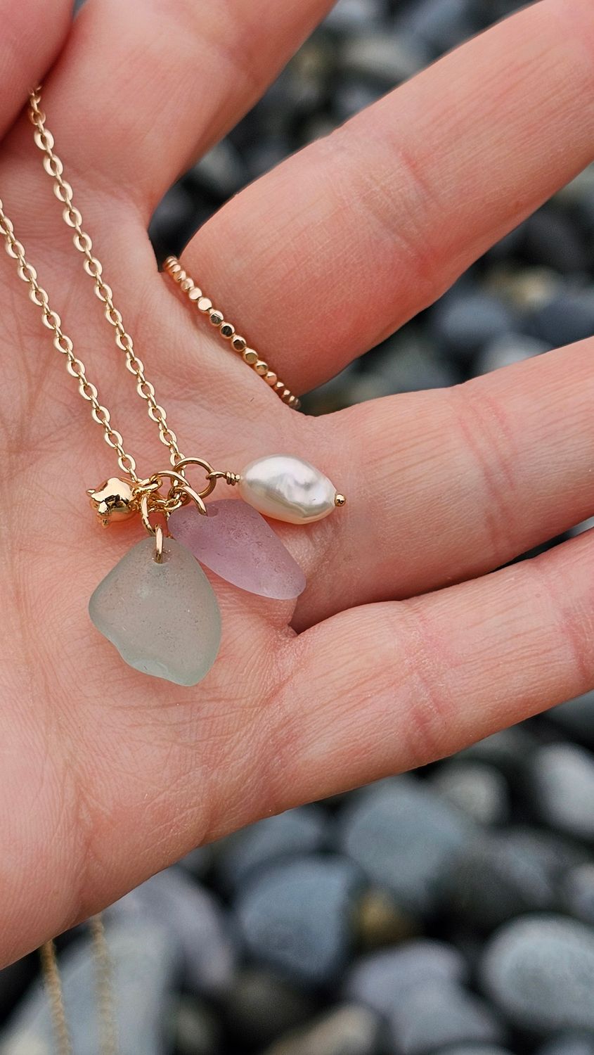 Chasity Sea Glass Charm Necklace Gold Plated
