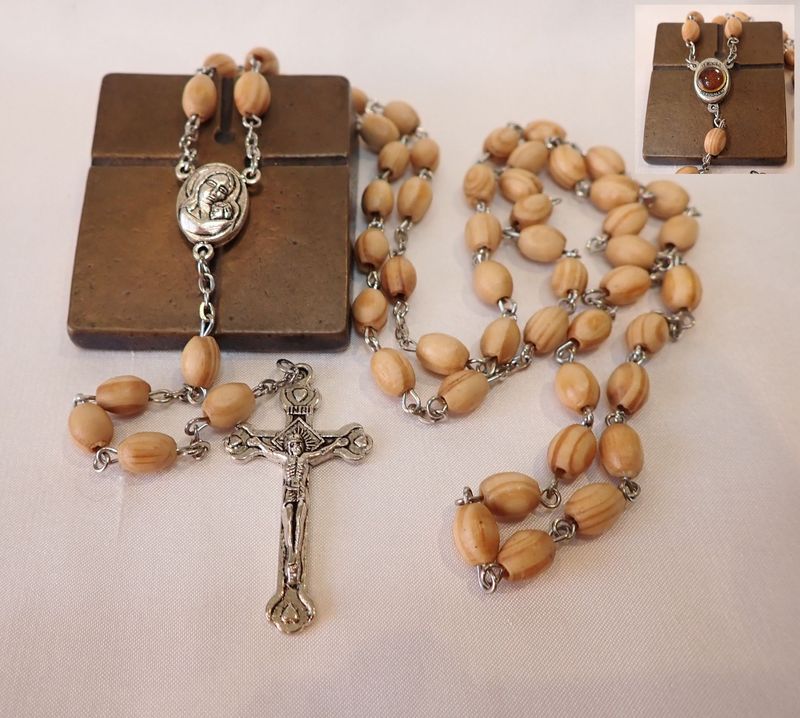 Rosary - Light Olive Wood with Holy Land Earth