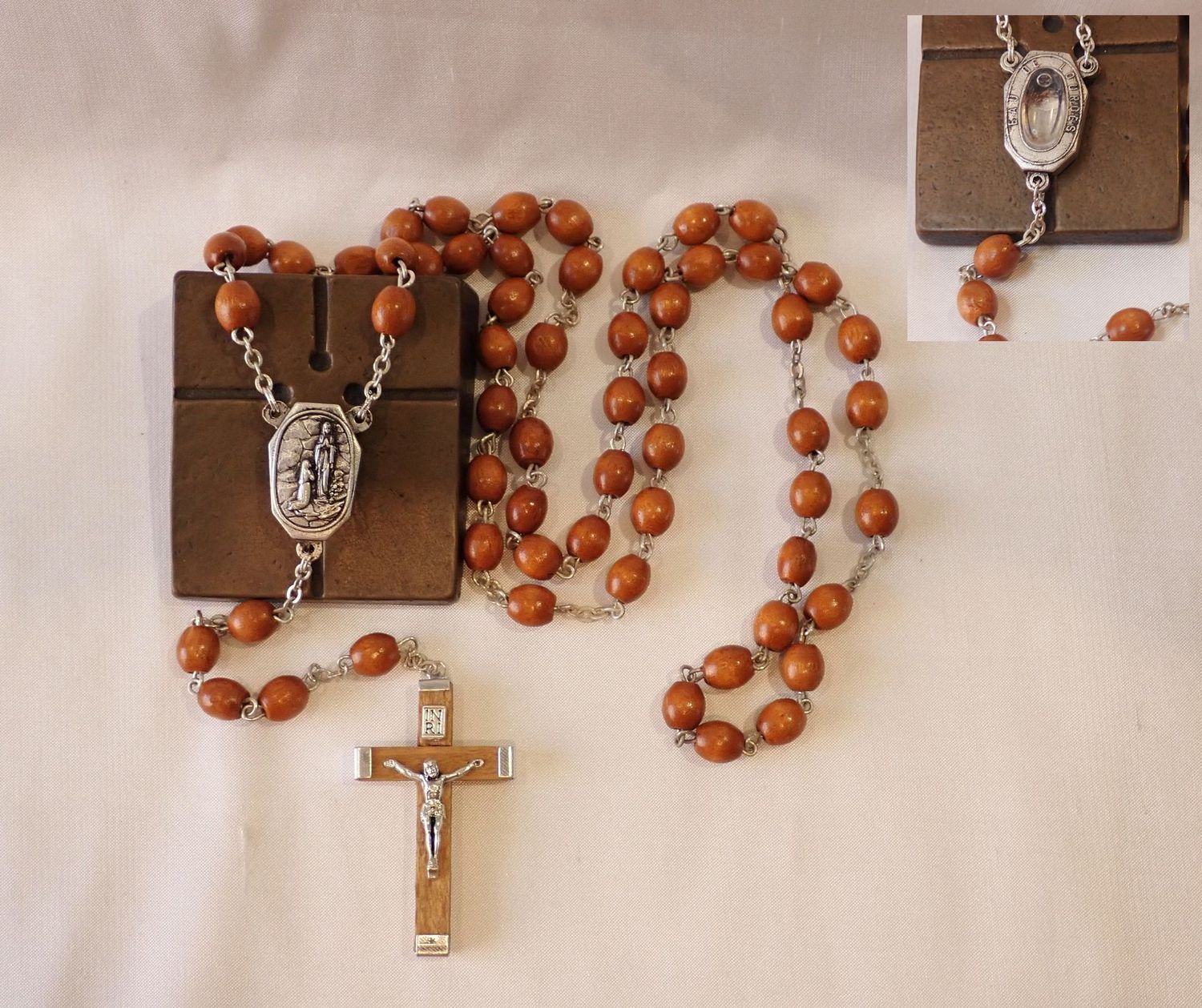 Rosary - Wood with Lourdes Water - Wood Metal Crucifix