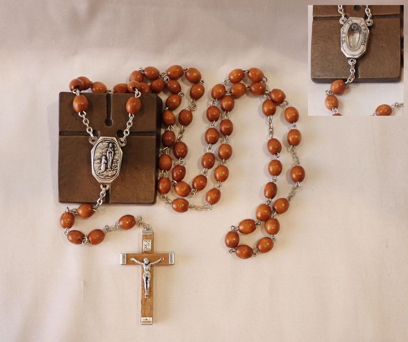 Rosary - Wood with Lourdes Water - Wood Metal Crucifix