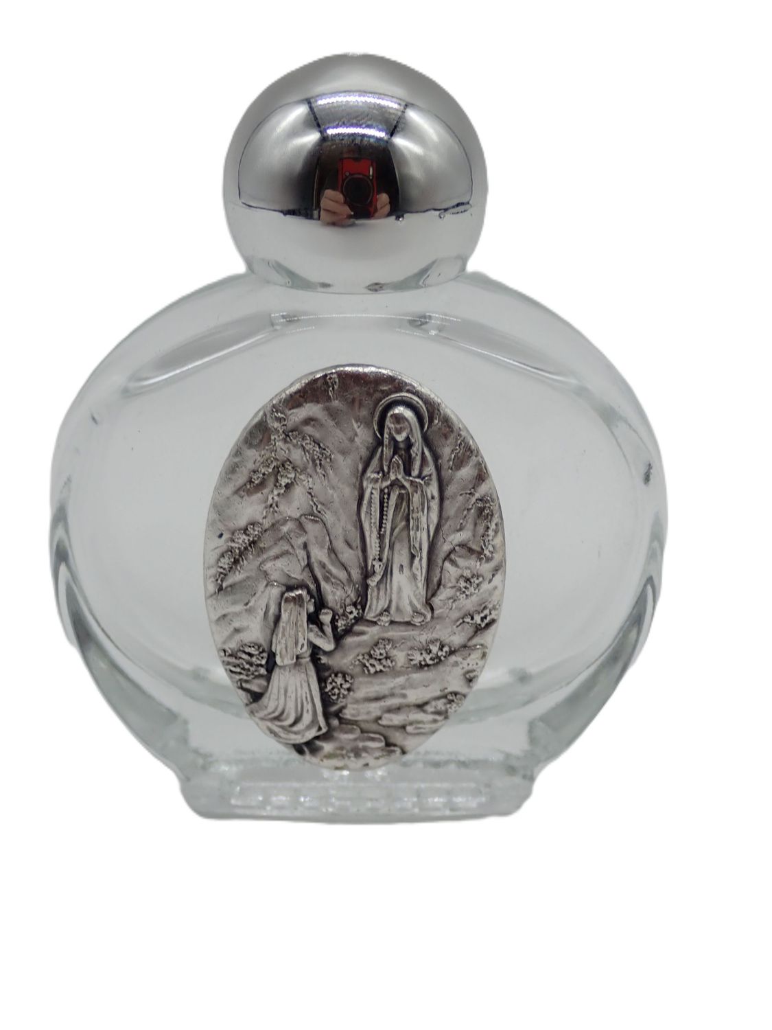 Holy Water Bottle round glass: Lourdes Holy Water Bottle round glass: Lourdes