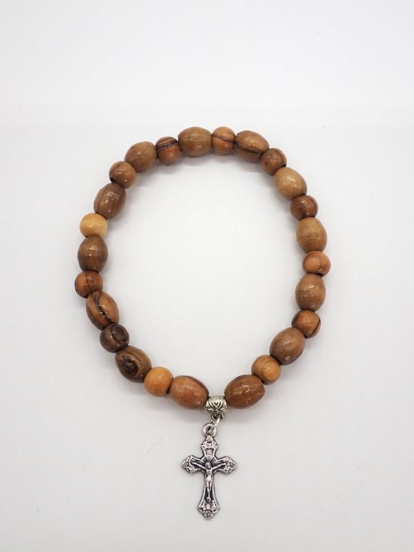 Olive Wood Bracelet with Crucifix