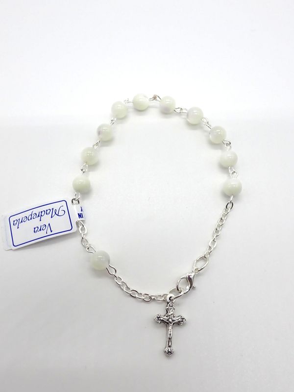 Genuine Mother of Pearl Rosary Bracelet with Crucifix