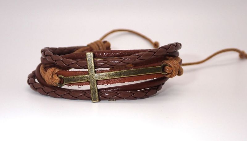 Bracelet - Genuine Leather with metal Cross