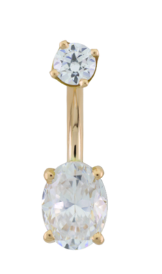 14kt Threaded Curved Bar 14g 8m CZ Oval