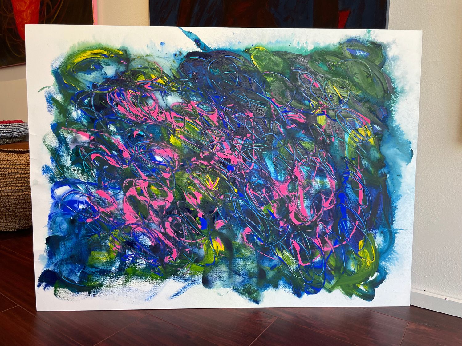 Pink and Blue Squiggles Painting