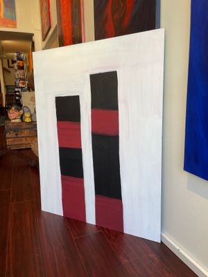 Red and Black Tower Stripe Painting