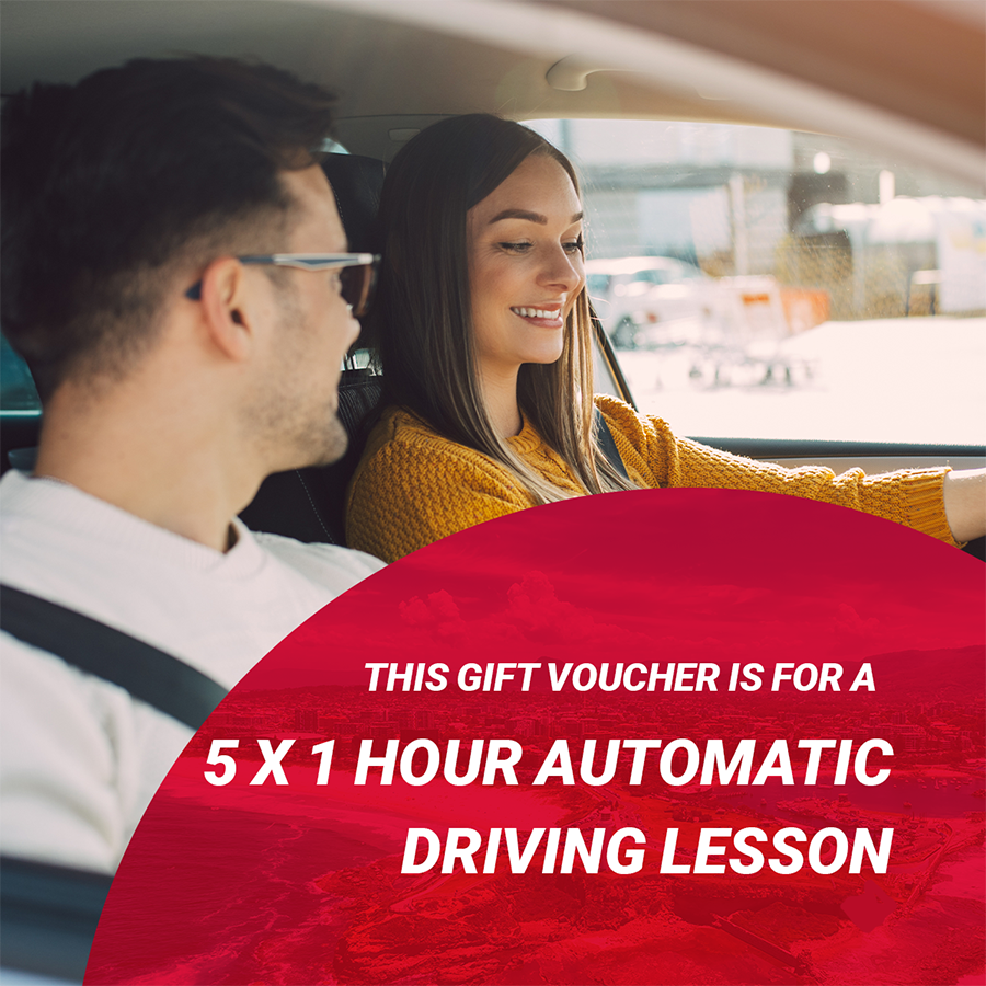 This gift voucher is for a 5 x 1 hour automatic driving lesson