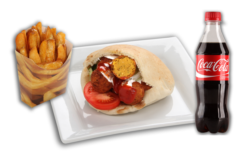 Falafel menü /falafel szendvics+ sült burgonya+0,5 l üdítő/